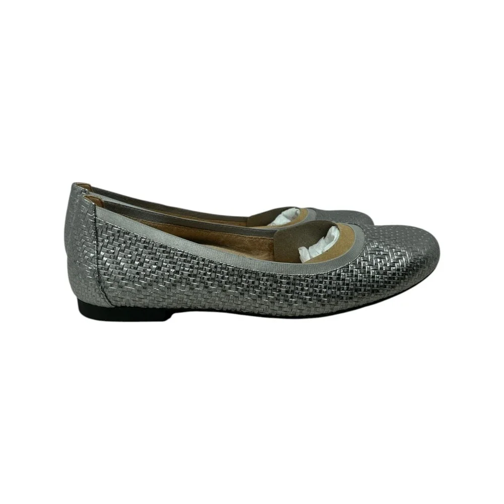 Vionic Ballet Flat Women's Size 12 Amira Silver Woven Basket Weave Comfort